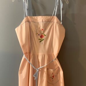 Pink Embroidered Apron Dress Vintage Size 13/14 See  Measurements for Correct Si
